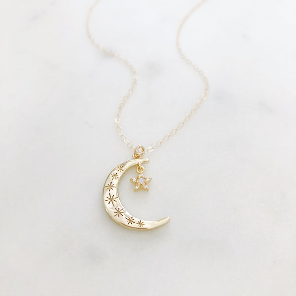 Aurora Moon and Tiny Star Necklace