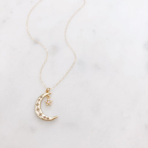 Aurora Moon and Tiny Star Necklace