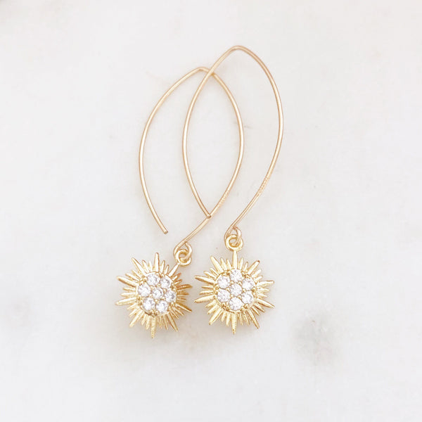 Sun Earrings, Celestial Earrings, Gold Dangle Earrings, Gold Threader Earrings, Gold Sun Earrings, Summer Earrings, Celestial Earrings