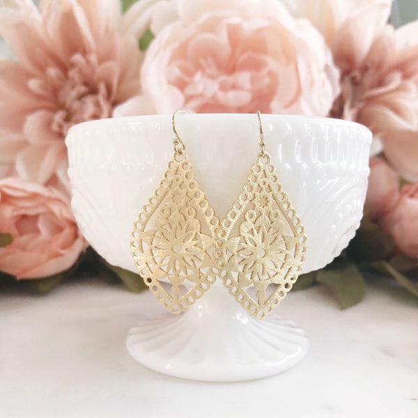 AMELIA | Brushed Gold Dangle Earrings | Gold Boho Earrings | Gold Teardrop Earrings | Brushed Gold Moroccan Earrings | Gold Bohemian Earring
