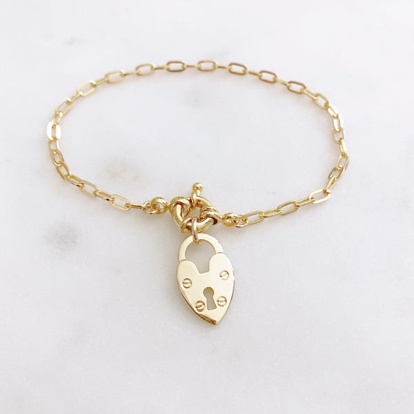 Heart Lock Bracelet, Charm Bracelet, Rectangle Chain Bracelet, Paper Clip Chain Bracelet, Best Friend Birthday Gifts, LOVE LOCKED