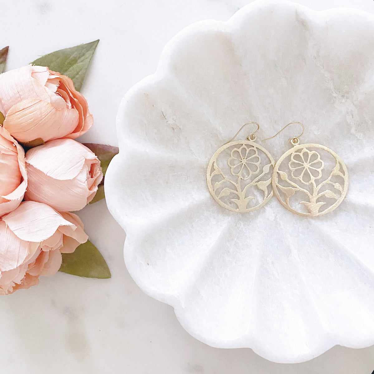 Marigold Brushed Gold Flower Statement Earrings – The Dainty Doe