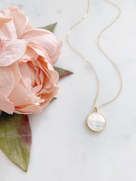 Coin Necklace, Mother of Pearl Necklace, Medallion Necklace, Anniversary Gift for Wife, MAE