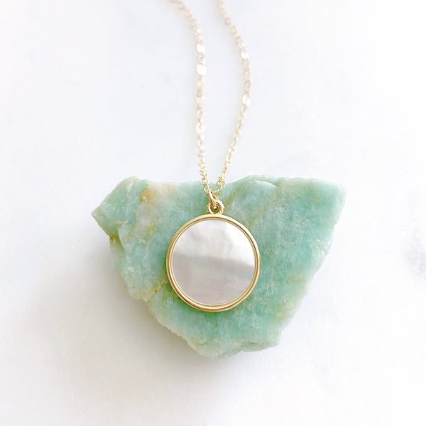 Coin Necklace, Mother of Pearl Necklace, Medallion Necklace, Anniversary Gift for Wife, MAE