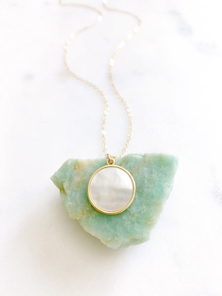 Coin Necklace, Mother of Pearl Necklace, Medallion Necklace, Anniversary Gift for Wife, MAE