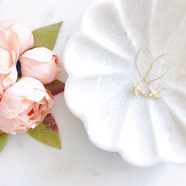 Swallow Earrings, Bird Earrings, Gold Dangle Earrings, Anniversary Gift for Wife, AVA