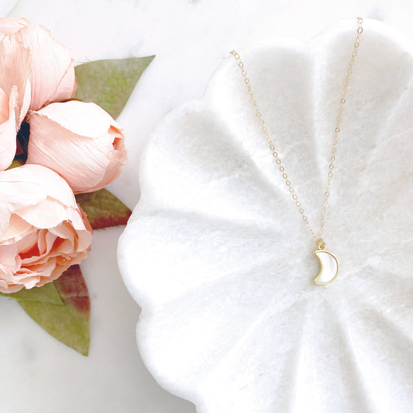 Moon Necklace, Crescent Moon Necklace, Mother of Pearl Necklace, Best Friend Birthday Gifts, APOLLO