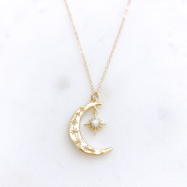 Moon Necklace, Crescent Moon Necklace, Dainty Opal Necklace, Stocking Stuffers for Women, AURORA