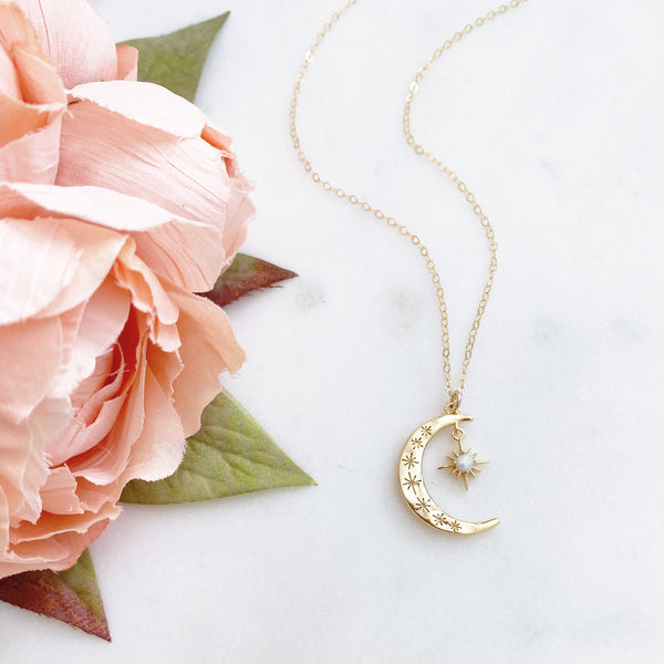 Moon Necklace, Crescent Moon Necklace, Dainty Opal Necklace, Stocking Stuffers for Women, AURORA