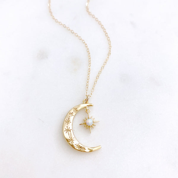 Moon Necklace, Crescent Moon Necklace, Dainty Opal Necklace, Stocking Stuffers for Women, AURORA