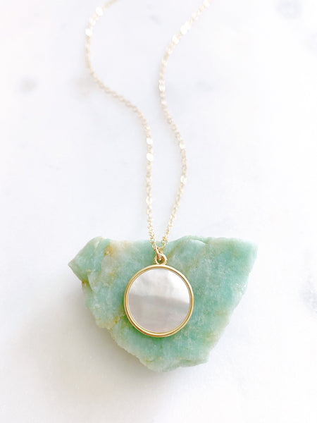 Coin Necklace, Mother of Pearl Necklace, Medallion Necklace, Anniversary Gift for Wife, MAE