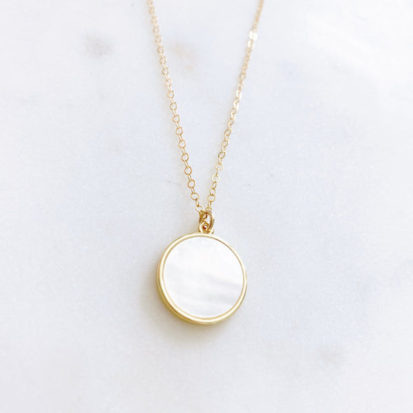 Coin Necklace, Mother of Pearl Necklace, Medallion Necklace, Anniversary Gift for Wife, MAE