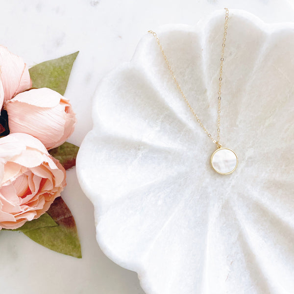 Coin Necklace, Mother of Pearl Necklace, Medallion Necklace, Anniversary Gift for Wife, MAE