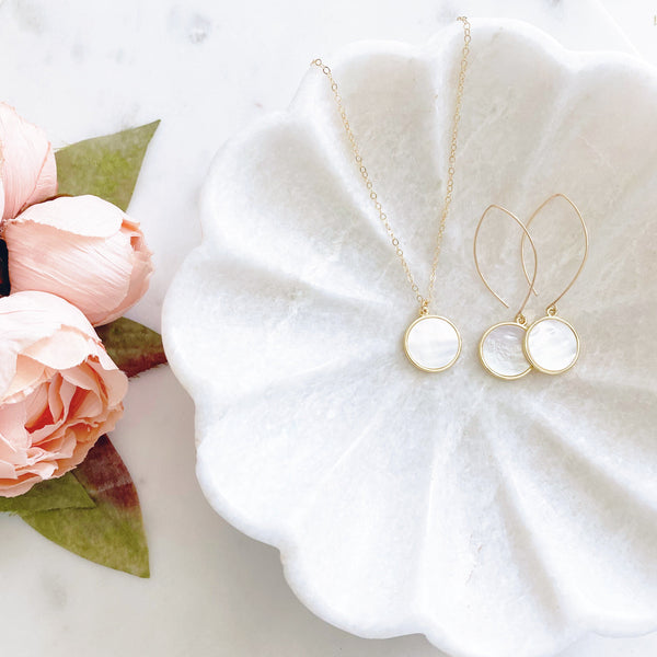 Coin Necklace, Mother of Pearl Necklace, Medallion Necklace, Anniversary Gift for Wife, MAE