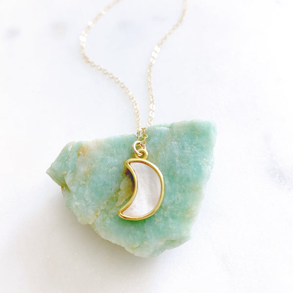 Moon Necklace, Crescent Moon Necklace, Mother of Pearl Necklace, Best Friend Birthday Gifts, APOLLO