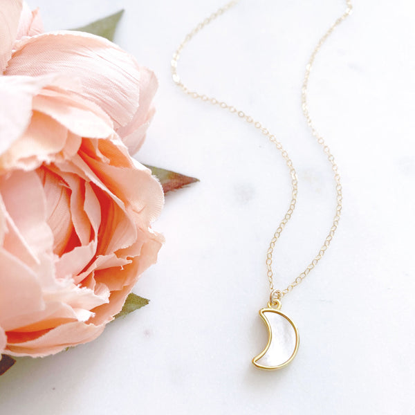 Moon Necklace, Crescent Moon Necklace, Mother of Pearl Necklace, Best Friend Birthday Gifts, APOLLO