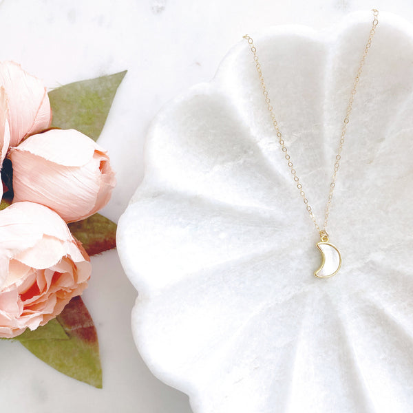 Moon Necklace, Crescent Moon Necklace, Mother of Pearl Necklace, Best Friend Birthday Gifts, APOLLO