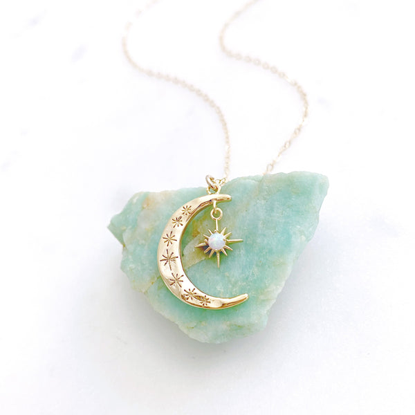 Moon Necklace, Crescent Moon Necklace, Dainty Opal Necklace, Stocking Stuffers for Women, AURORA