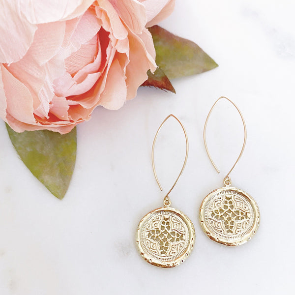 Coin Earrings, Cross Earrings, Gold Disc Earrings, Birthday Gifts for Her, Best Friend Gifts, BELLA