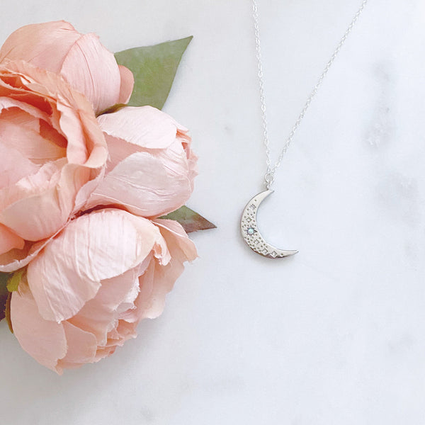 Moon Necklace, Opal Necklace, Sterling Silver Necklace, Mothers Day Gift from Daughter, Mom Gift, Estelle