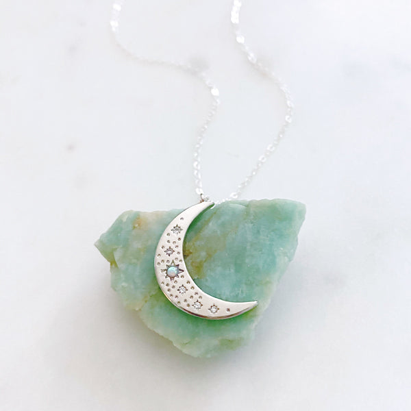Moon Necklace, Opal Necklace, Sterling Silver Necklace, Mothers Day Gift from Daughter, Mom Gift, Estelle