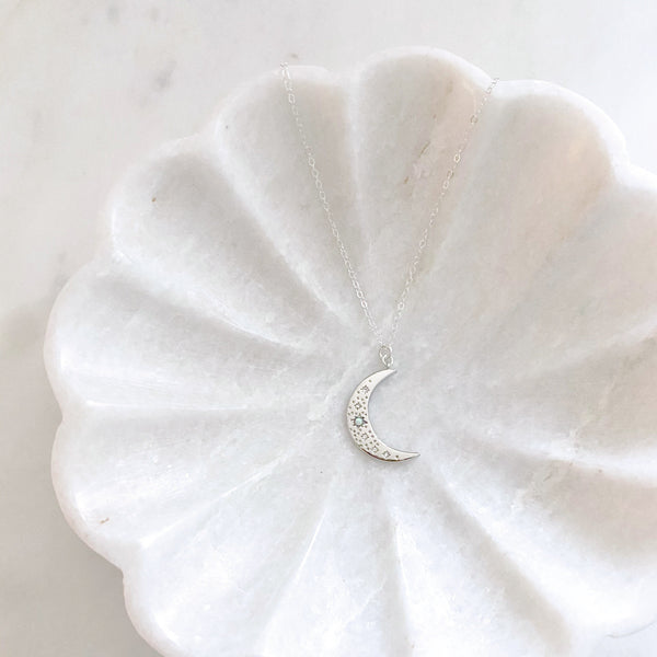 Moon Necklace, Opal Necklace, Sterling Silver Necklace, Mothers Day Gift from Daughter, Mom Gift, Estelle