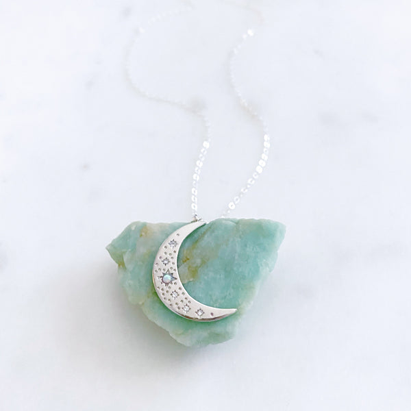 Moon Necklace, Opal Necklace, Sterling Silver Necklace, Mothers Day Gift from Daughter, Mom Gift, Estelle