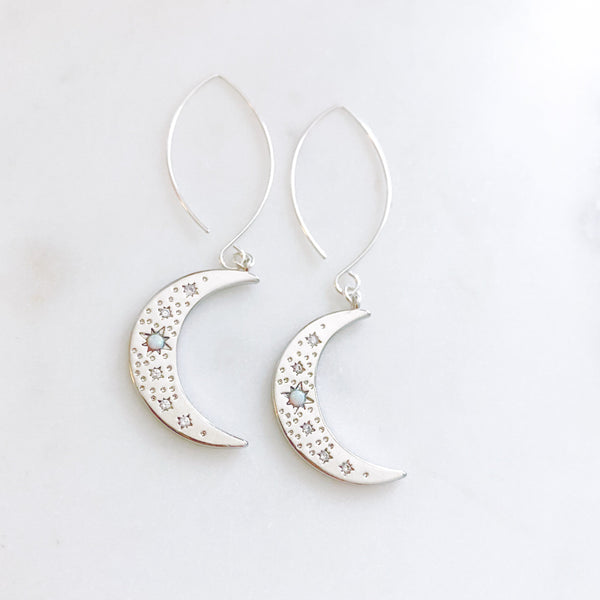 Moon Earrings, Celestial Earrings, Opal Earrings, Mothers Day Gift from Daughter, Mom Gift, Estelle