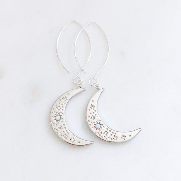 Moon Earrings, Celestial Earrings, Opal Earrings, Mothers Day Gift from Daughter, Mom Gift, Estelle