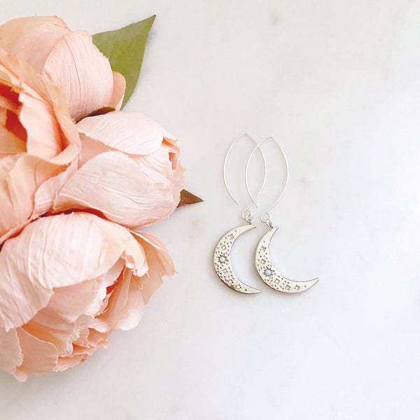 Moon Earrings, Celestial Earrings, Opal Earrings, Mothers Day Gift from Daughter, Mom Gift, Estelle