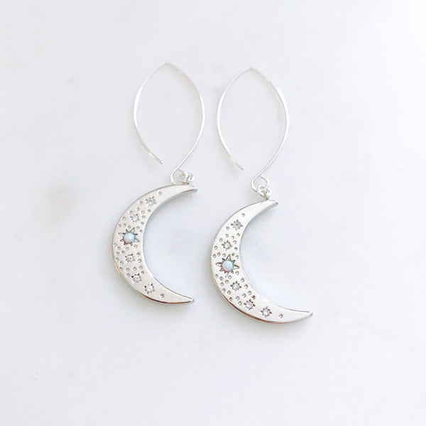 Moon Earrings, Celestial Earrings, Opal Earrings, Mothers Day Gift from Daughter, Mom Gift, Estelle