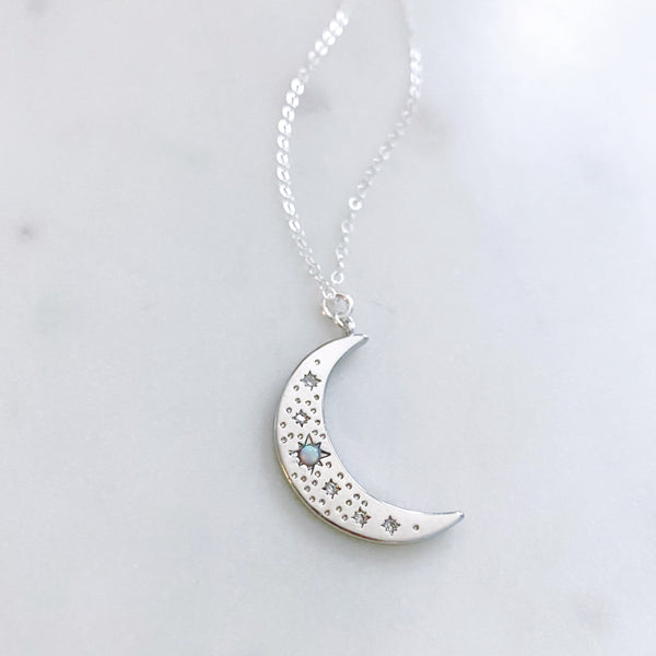 Moon Necklace, Opal Necklace, Sterling Silver Necklace, Mothers Day Gift from Daughter, Mom Gift, Estelle