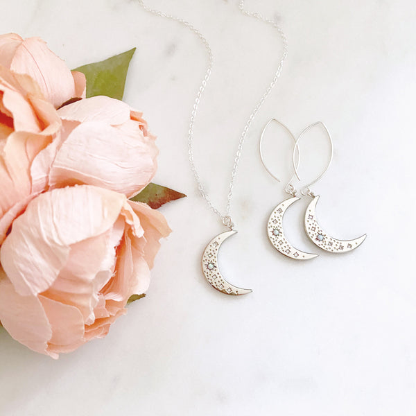 Moon Earrings, Celestial Earrings, Opal Earrings, Mothers Day Gift from Daughter, Mom Gift, Estelle