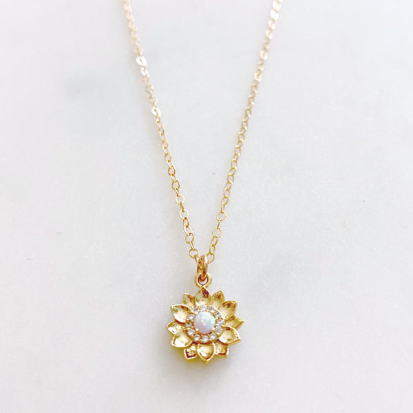 Sunflower Necklace, Opal Necklace, Flower Girl Necklace, SUMMER