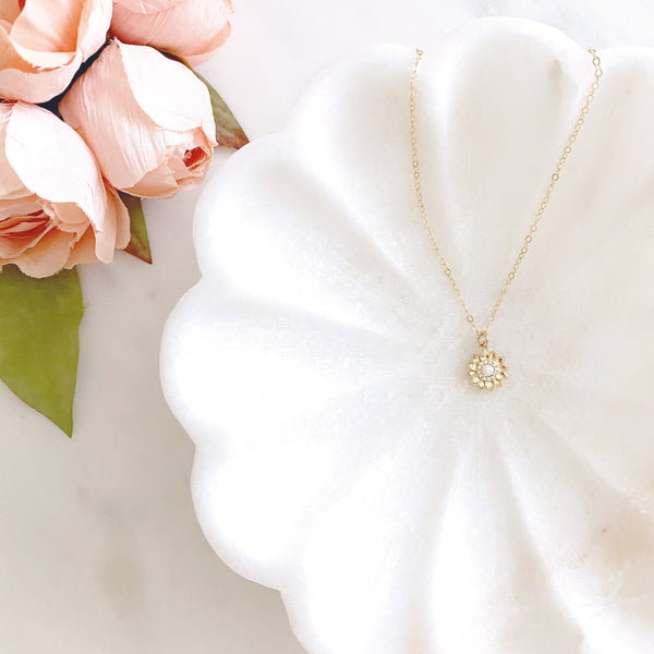 Sunflower Necklace, Opal Necklace, Flower Girl Necklace, SUMMER