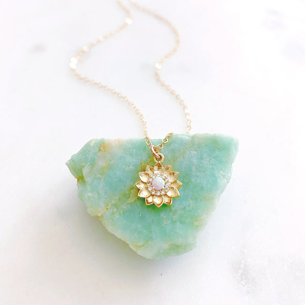 Sunflower Necklace, Opal Necklace, Flower Girl Necklace, SUMMER