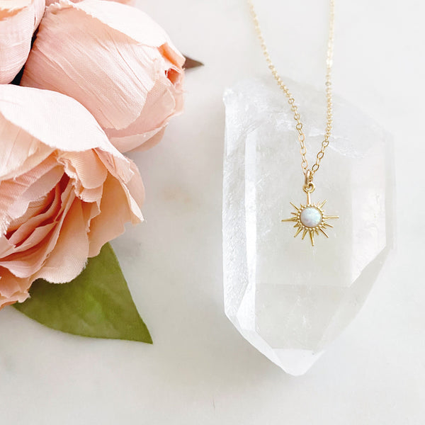 Sunburst Necklace, Opal Necklace, Sun Necklace, Celestial Jewelry, Best Friend Birthday Gifts, Soleil