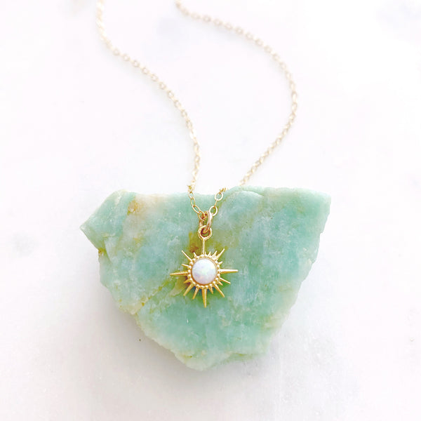 Sunburst Necklace, Opal Necklace, Sun Necklace, Celestial Jewelry, Best Friend Birthday Gifts, Soleil