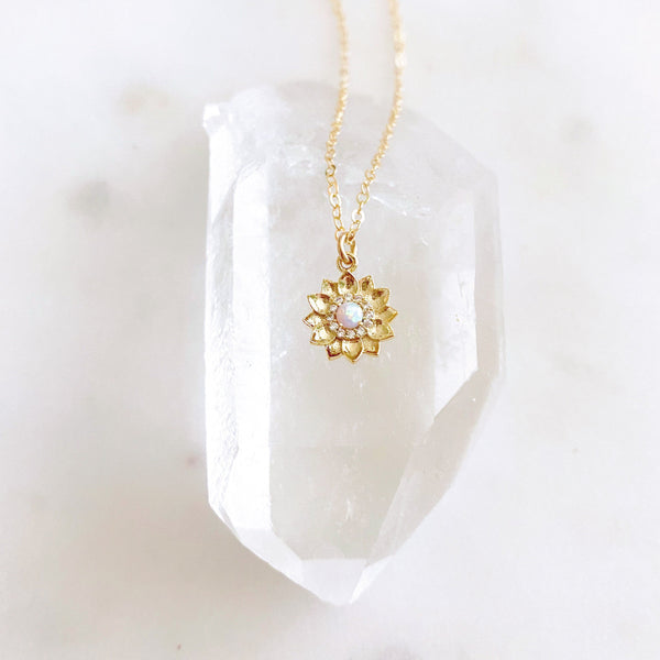 Sunflower Necklace, Opal Necklace, Flower Girl Necklace, SUMMER