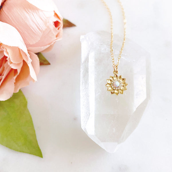 Sunflower Necklace, Opal Necklace, Flower Girl Necklace, SUMMER
