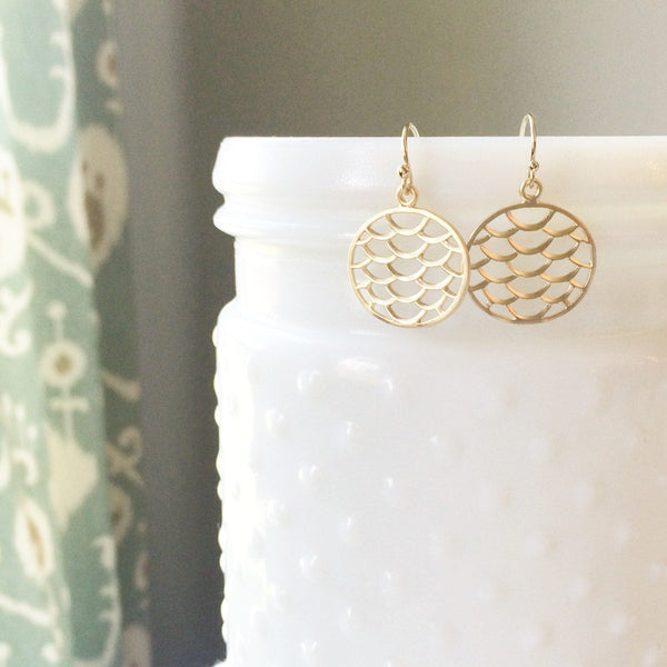 ARIEL | Mermaid Earrings Gold | Fish Scale Earrings Gold | Gold Mermaid Earrings | Dangle Earrings | Bridesmaid Earrings | Fish Scale
