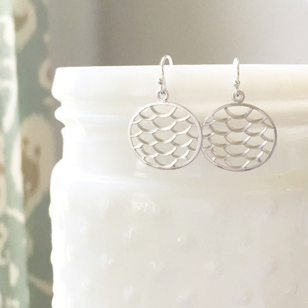 ARIEL | Silver Mermaid Earrings | Fish Scale Earrings Silver | Silver Fish Scale Drop Earrings | Mermaid Earrings Silver | Dainty Earrings