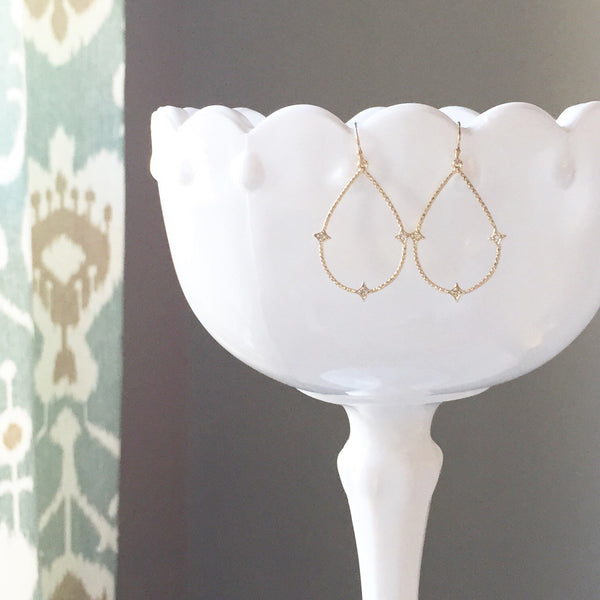 SOPHIE | Simple Gold Teardrop + CZs Earrings | Gold Teardrop Earrings Dainty Teardrops Minimal Earrings Gold Teardrops