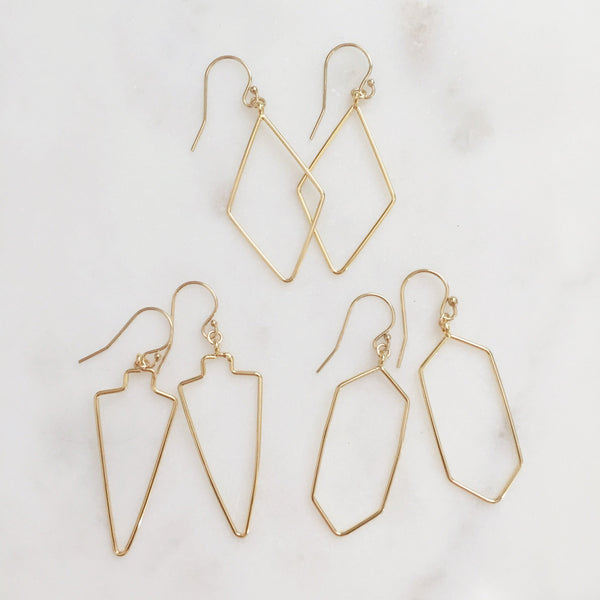 CHASE | Simple Gold Wire Geometric Earrings | Gold Arrowhead Earrings | Gold Diamond Shape Earrings | Gold Geometric Earrings