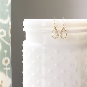 MISCHA | Gold + Crystal Faceted Glass Teardrop Earrings | Crystal Drop Earrings | Dainty Earrings | Bridesmaid Earrings | Crystal Earrings