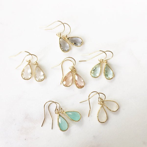 MISCHA | Gold + Aqua Faceted Glass Teardrop Earrings | Aqua Drop Earrings | Aqua Bridesmaid Earrings | Gold + Aqua Earrings
