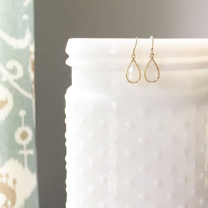MISCHA | Gold + White Faceted Glass Teardrop Earrings | Milky White Drop Earrings | White Bridesmaid Earrings | Gold + White Earrings