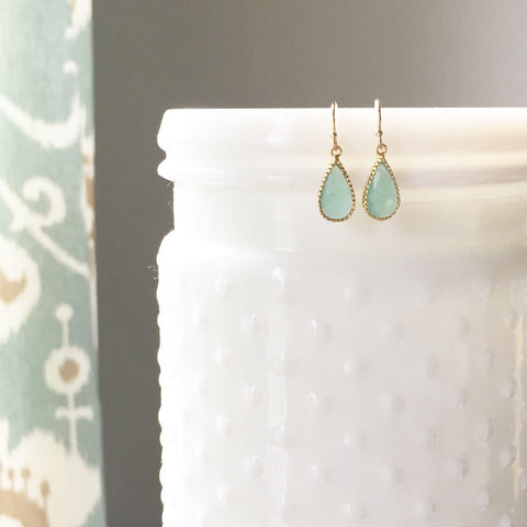 MISCHA | Gold + Aqua Faceted Glass Teardrop Earrings | Aqua Drop Earrings | Aqua Bridesmaid Earrings | Gold + Aqua Earrings