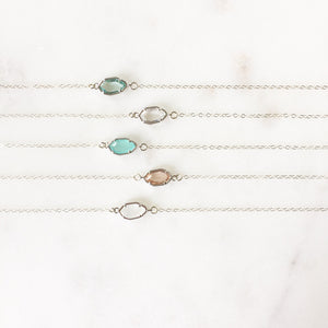 CORA | Dainty Silver Stone Necklace | Glass Stone Necklace | Tiny Stone Necklace | Dainty Silver Necklace | Sterling Silver Necklace