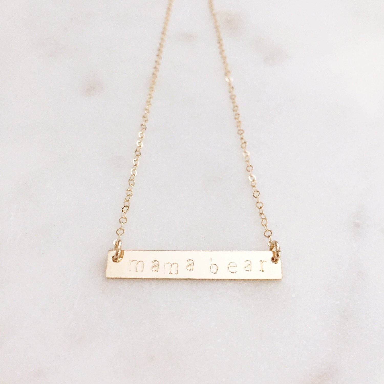 Mama Bear Necklace, Mom Gift, Gold Filled Bar Necklace, Mothers Day Gift, New Mom Necklace, New Mom Jewelry, Dainty Gold Bar Necklace